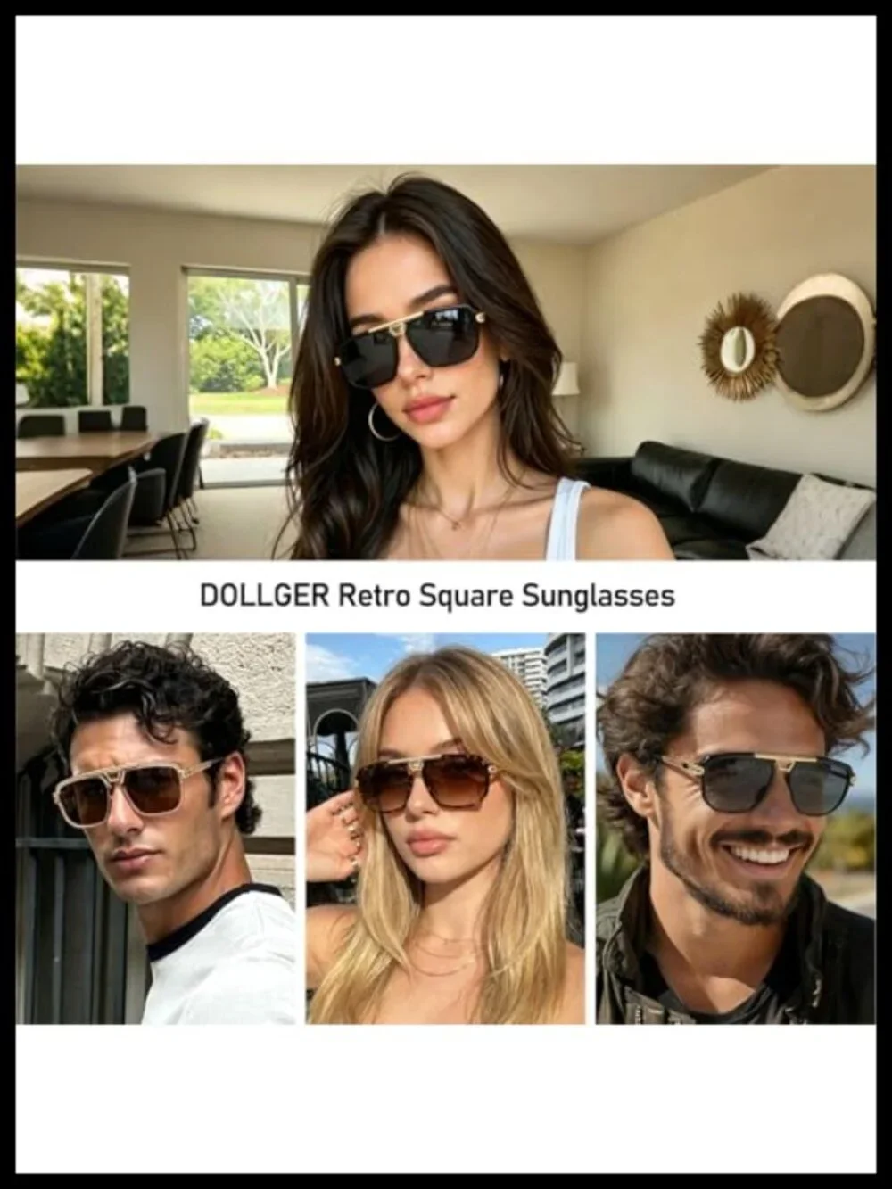Oversized Square Sunglasses UV400 Protection Retro Vintage Big Frame Unisex